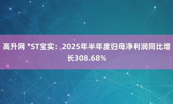 高升网 *ST宝实：2025年半年度归母净利润同比增长308.68%