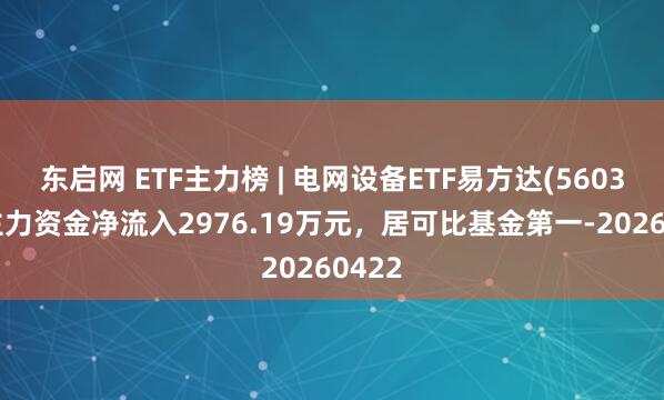 东启网 ETF主力榜 | 电网设备ETF易方达(560390)主力资金净流入2976.19万元，居可比基金第一-20260422